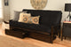 Caleb Frame Futon With Espresso Finish, Storage Drawers, Suede Black