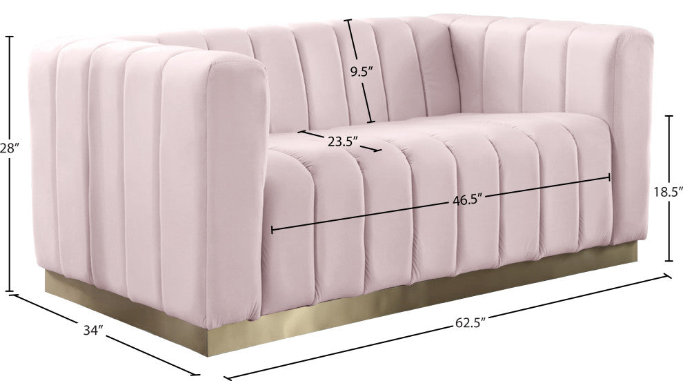 Marlon Velvet Upholstered Loveseat, Pink