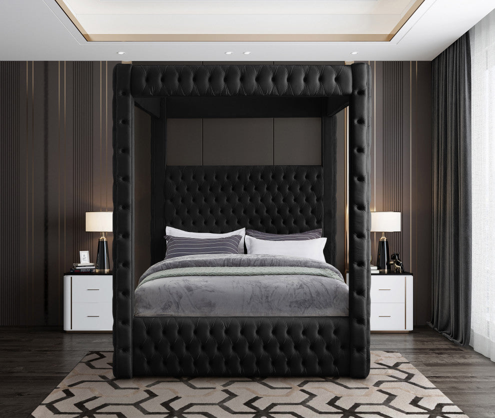 Royal Velvet Upholstered Bed, Black, Queen