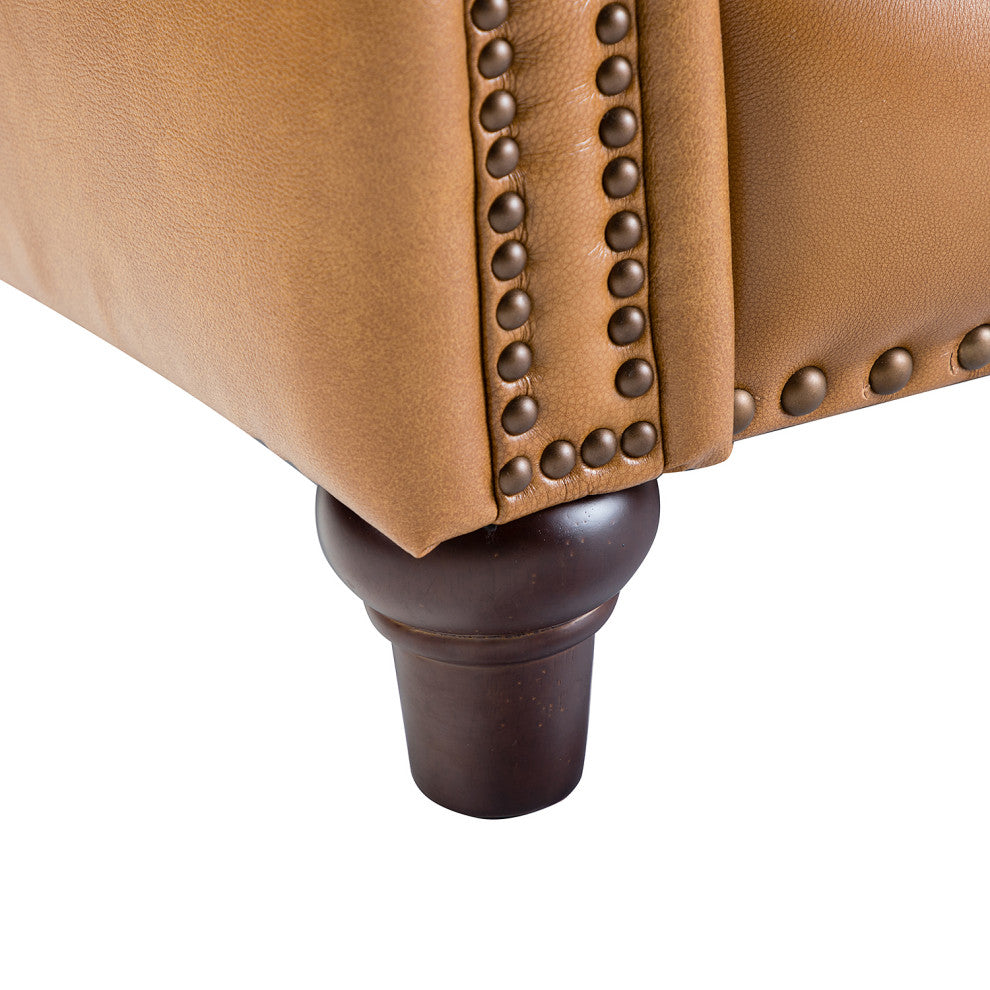 Genuine Leather Recliner With Nailhead Trim Set of 2, Camel