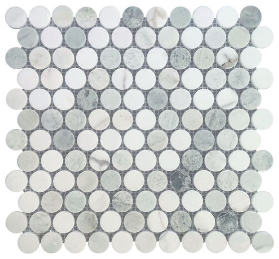 Mosaic Tile Marble Penny Coin Series, Green White Gray Matte