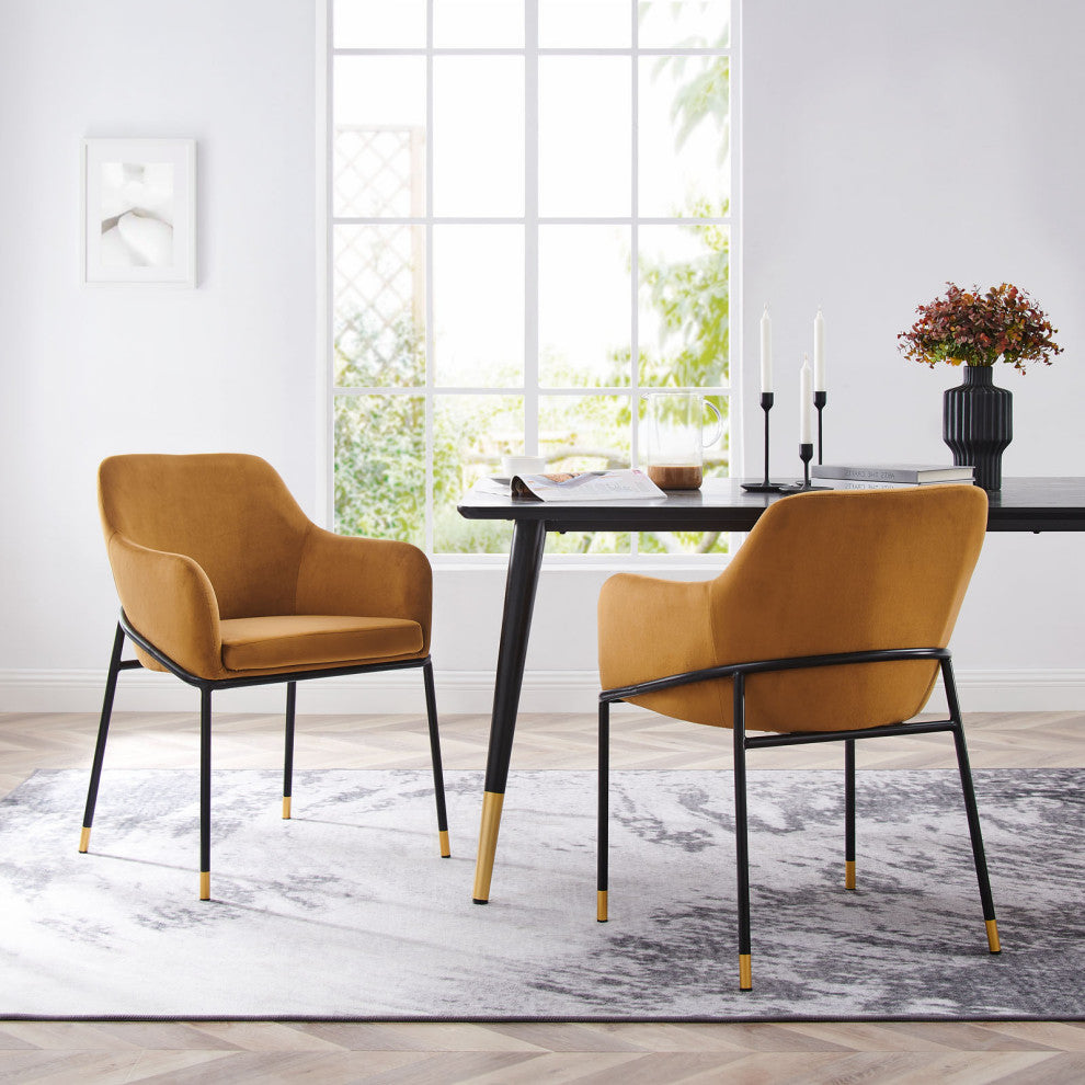 Dining Chair, Set of 2, Black Brown, Velvet, Modern Cafe Bistro Hospitality