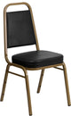 Trapezoidal Back Stacking Banquet Chair in Black Vinyl - Gold Frame