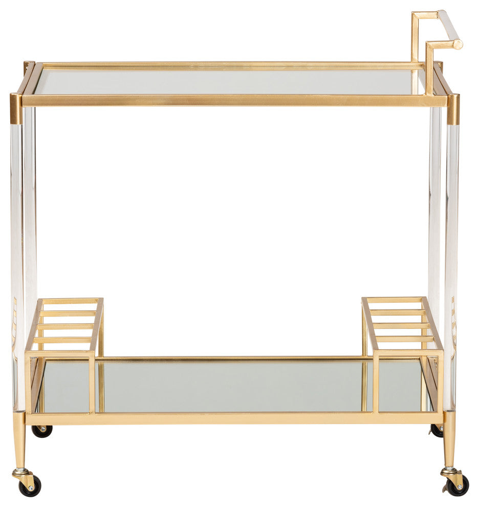 Rosalina Contemporary Glam and Luxe Gold Metal and Mirrored Glass Wine Cart