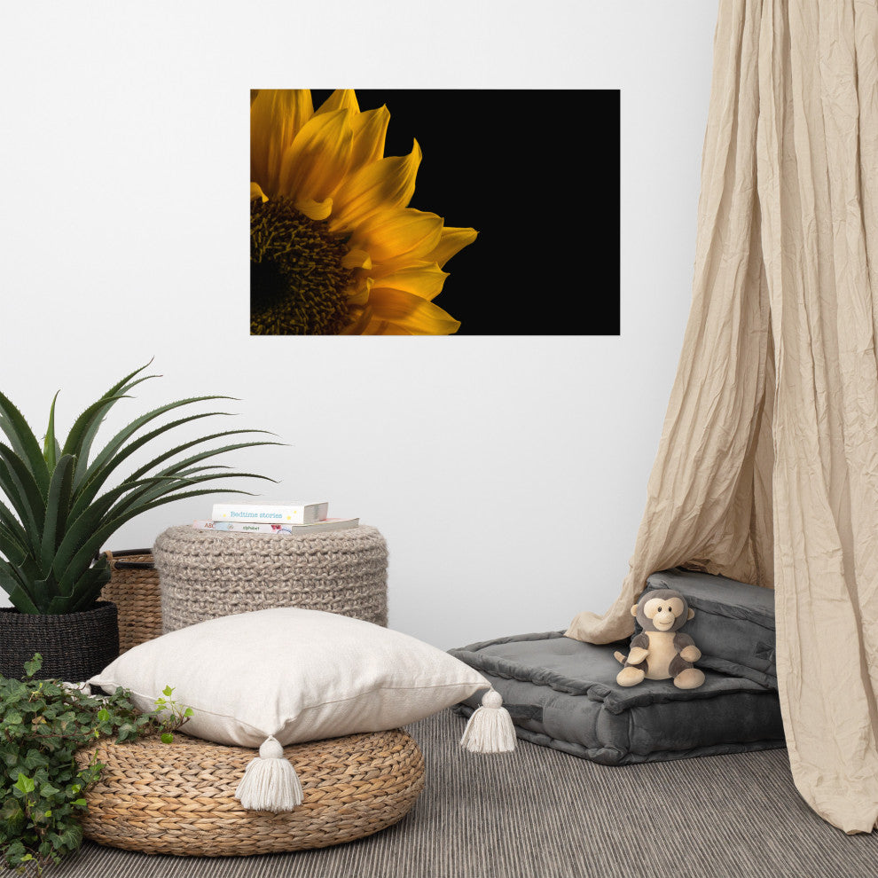 Sunflower in Corner Nature Photography, Floral Unframed Wall Art Print, 24" X 36"