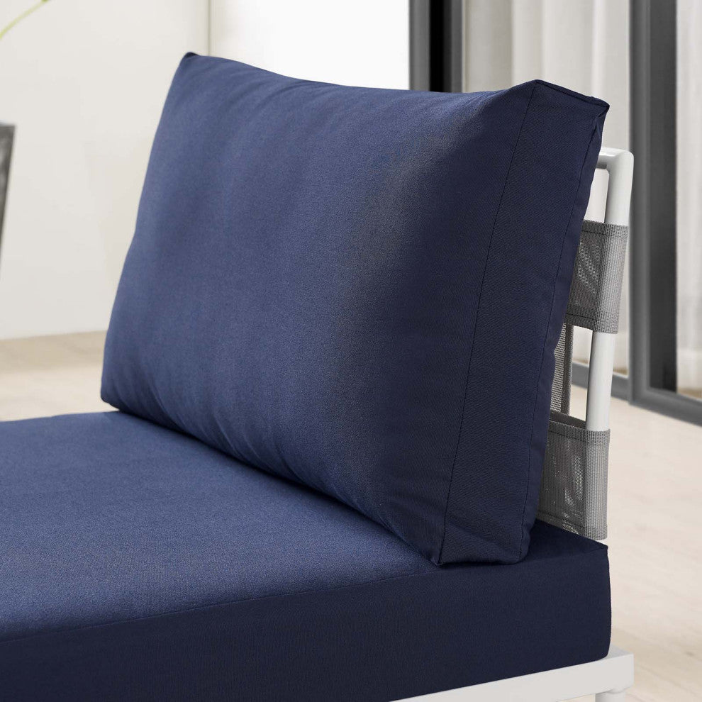 Side Dining Chair, Sunbrella, Aluminum, Metal, Gray Blue Navy, Outdoor