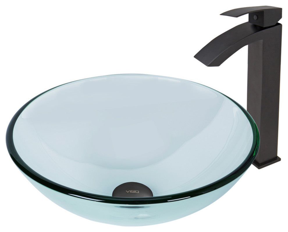 VIGO Crystalline Glass Vessel Sink and Duris Vessel Faucet, Matte Black
