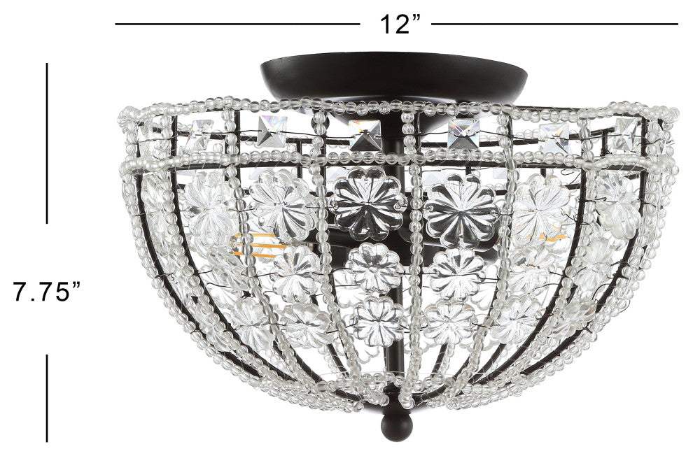 Billie 12" Crystal Flower LED Semi-Flush Mount, Black and Clear
