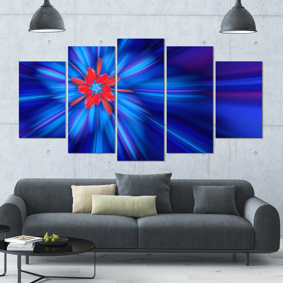 Rotating Fractal Blue Fireworks, Floral Canvas Art Print, 60"x32", 5 Panels