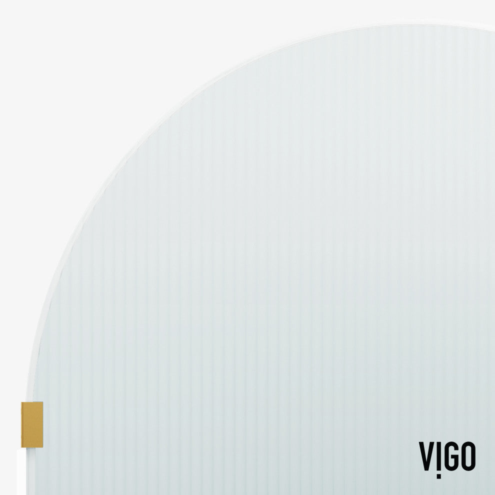 VIGO Arden 34" W x 78" H Frameless Fixed Shower Screen, Matte Brushed Gold, Fluted Glass