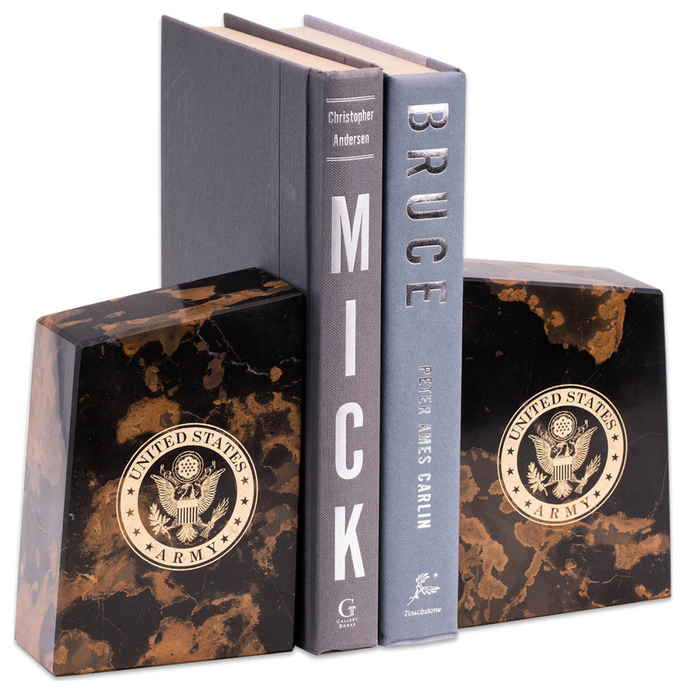 US Army Seal Genuine Marble 6" Tall Pair Of Army Bookends