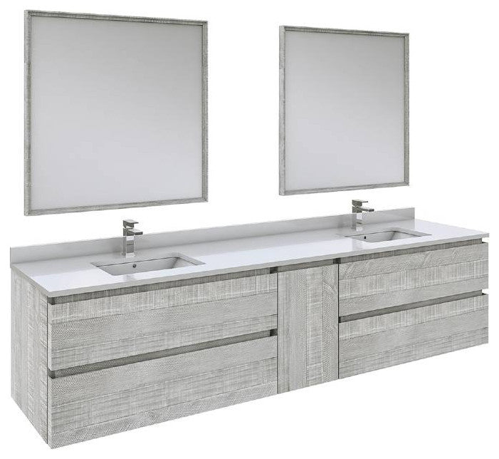 Fresca Formosa Modern 84" Ash Wall Hung Double Sink Vanity Set, Faucet Fft9131ch
