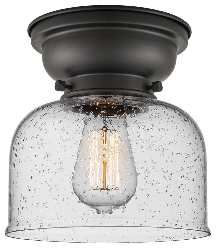 Large Bell 1-Light Flush Mount, Matte Black, Seedy