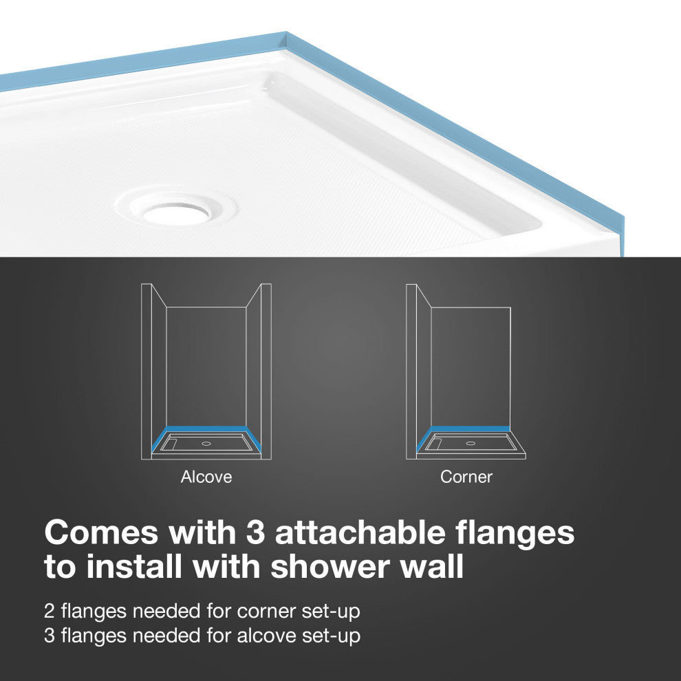 Tampa Corner Frameless Pivot Hinge Shower Door Kit With Base Pan, Black, 48x36"