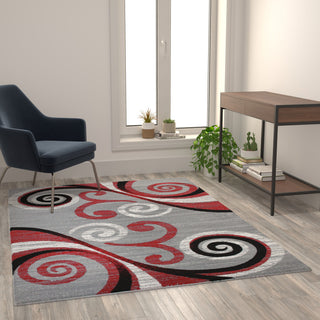Clifton Collection Rectangle 5' x 7' Abstract Area Rug, Red