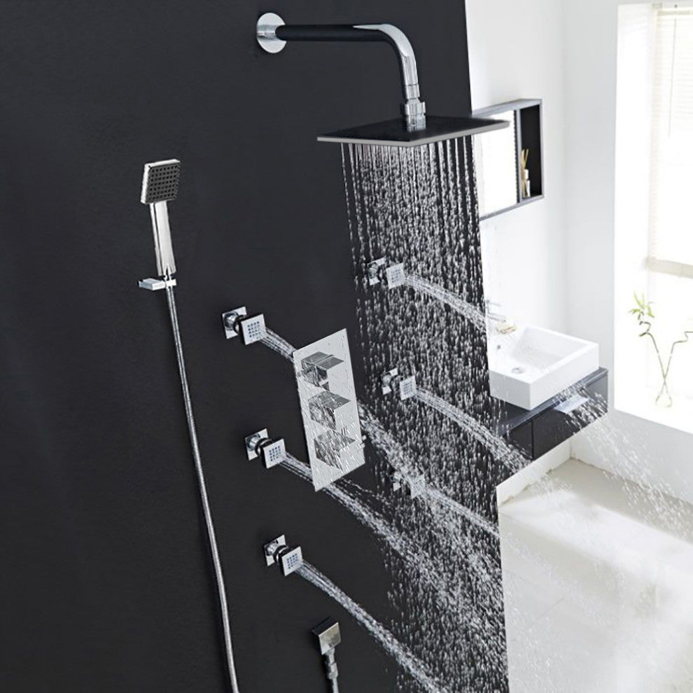 Fontana Chrome Shower System Set With Body Sprays and Hand Held Shower
