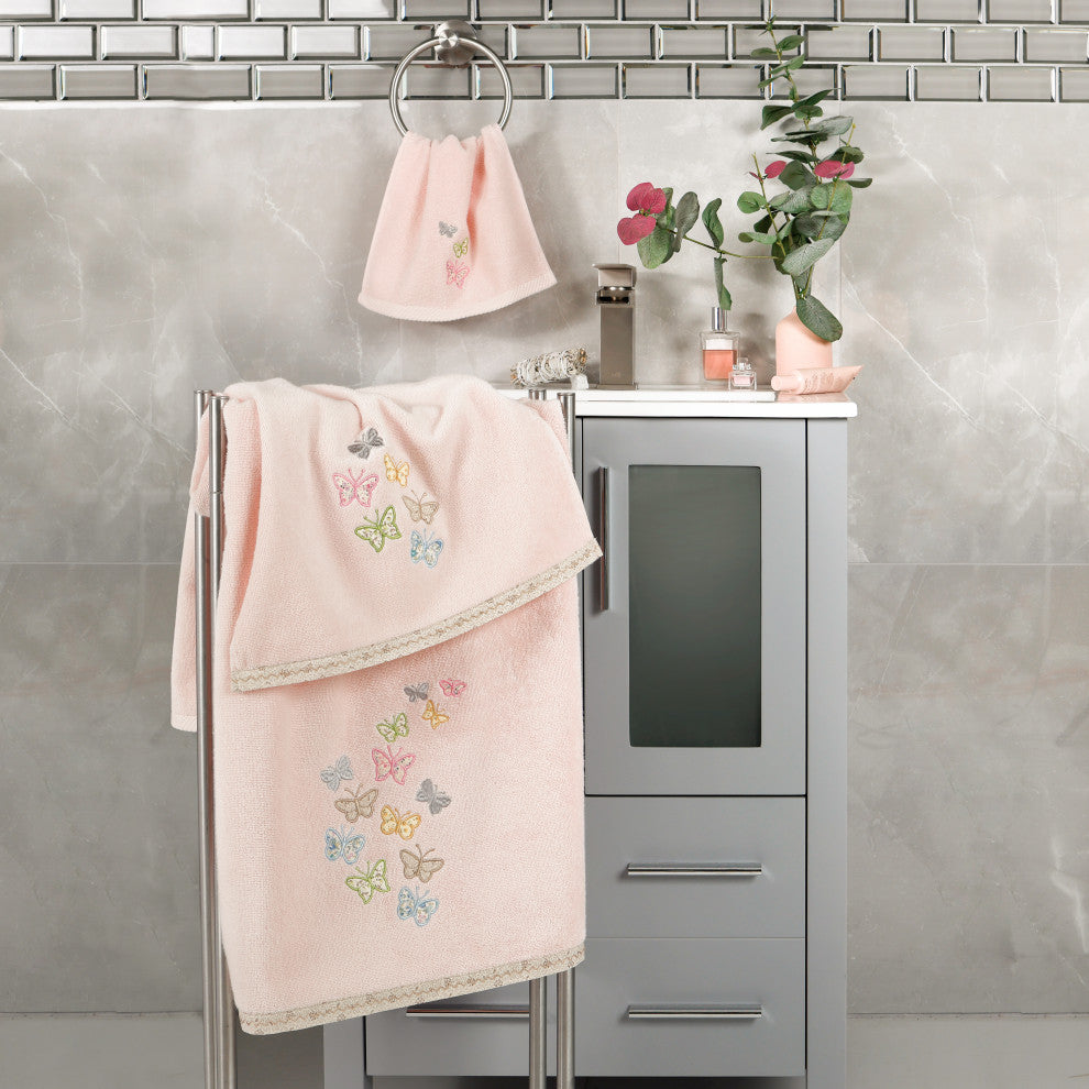 Linum Home Textiles 100% Turkish Cotton MARIPOSA 2PC Embellished Hand Towel Set