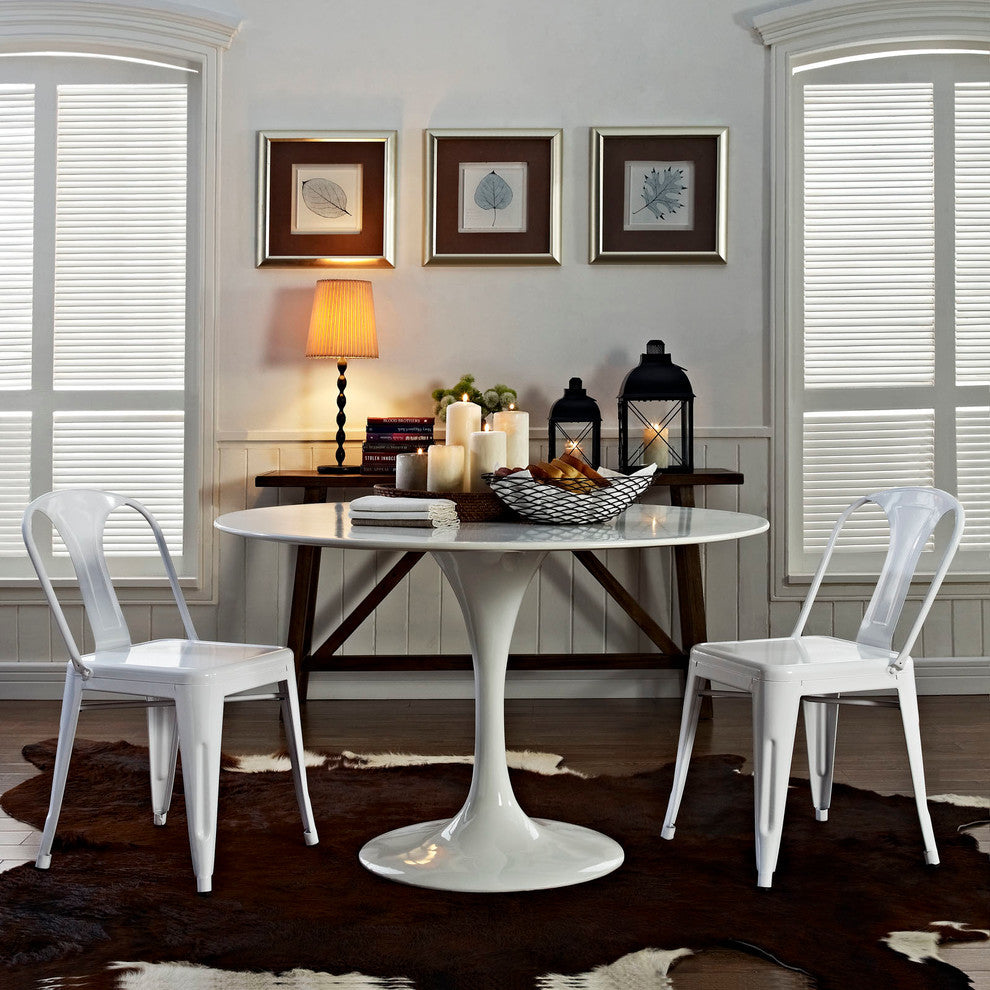 Modern Contemporary Kitchen Metal Dining Side Chair Set of 2 White