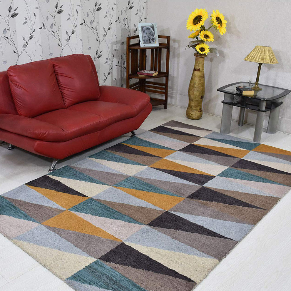 HAND TUFTED WOOL ECO-FRIENDLY AREA RUGS, Multicolor Color, Geometric Design