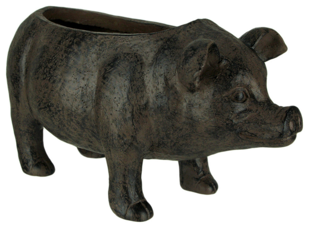 Distressed Brown Resin Indoor Outdoor Rustic Farmhouse Pig Planter