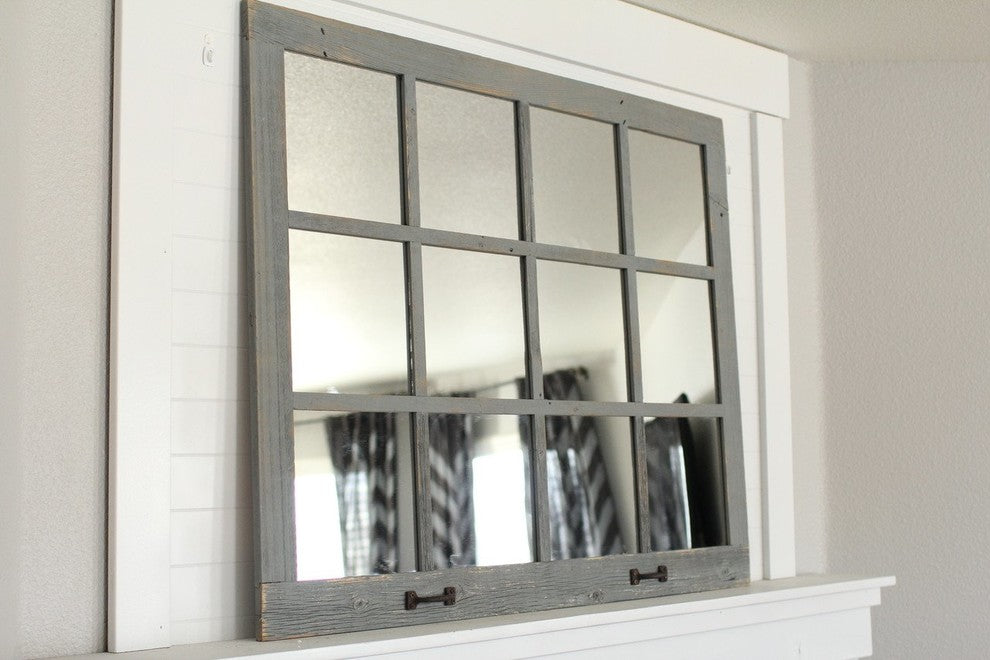 Farmhouse Mirror, 12-Window Panes, Gray