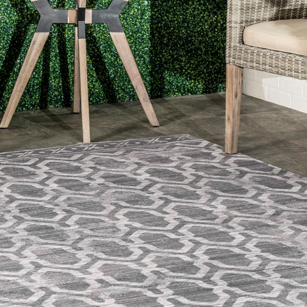 Nuloom Fae Geometric Machine Washable Indoor/Outdoor Area Rug, Grey 5'x8'