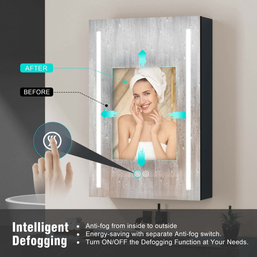 39"x30" Surface Mount Frameless Aluminum LED Medicine Cabinet With Anti-Fogger