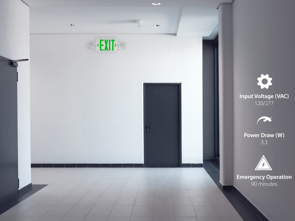 ECL3 Self-Diagnostic LED Emergency Exit Sign, Remote Capable, Green Lettering