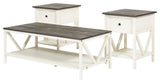 3-Piece Distressed Solid Wood Table Set - Grey/White Wash