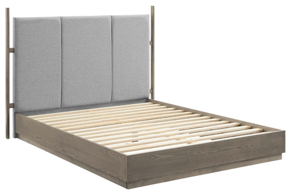Merritt Upholstered Queen Platform Bed, Oak Light Gray