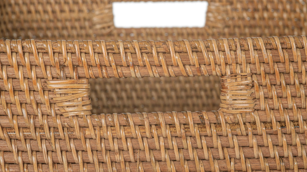 Loma Decorative Square Rattan Storage Basket With Handles, Honey-Brown, Honey Brown