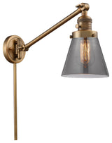 Small Cone 1-Light LED Swing Arm Light, Brushed Brass, Glass: Smoked