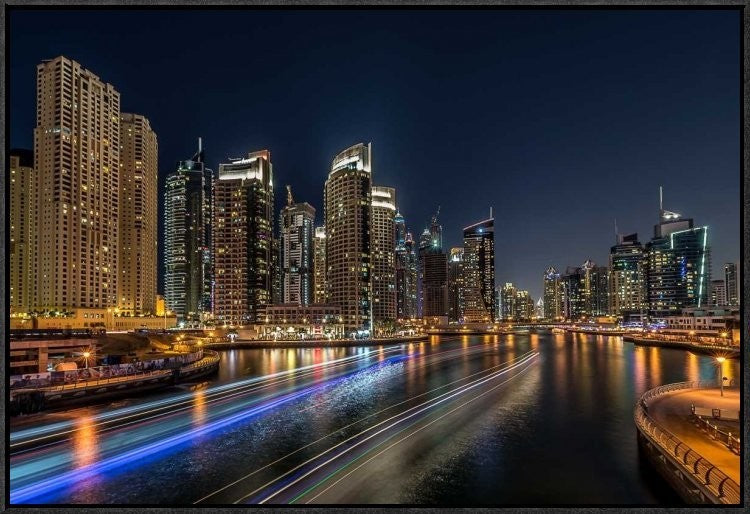 "Dubai Marina" Framed Canvas Giclee by Vinaya Mohan, 31x21"