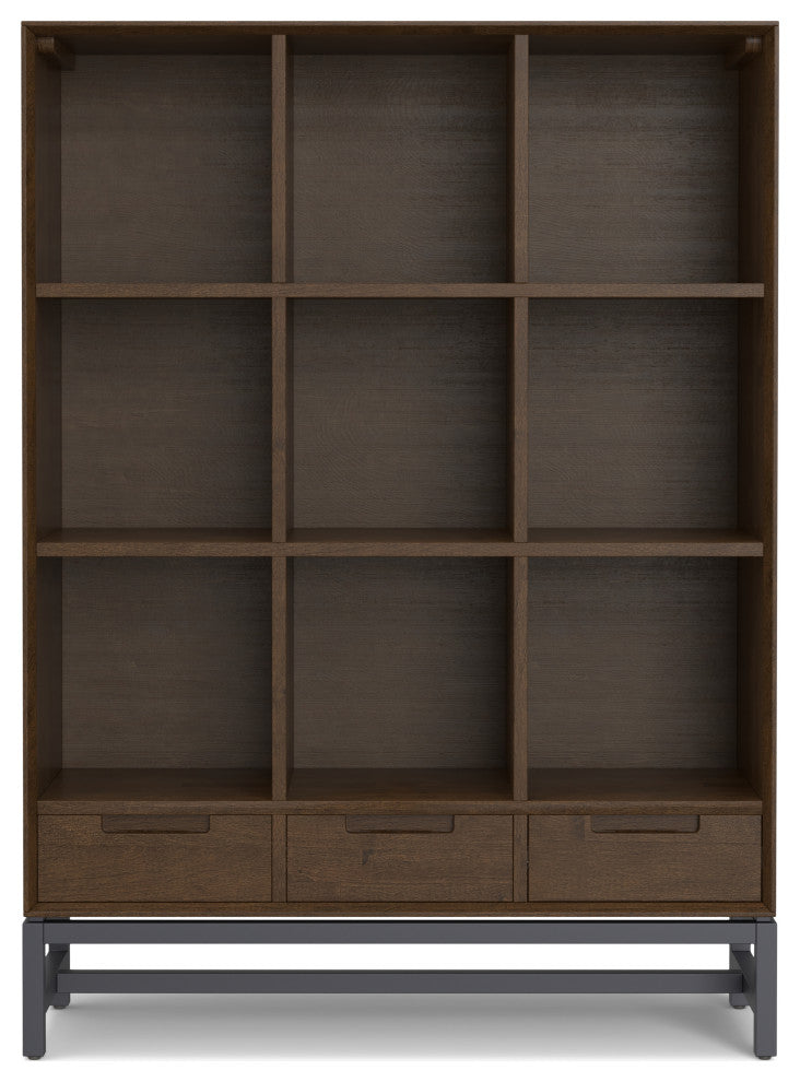 Banting Solid Hardwood 9 Cube Bookcase With Drawers, Walnut Brown