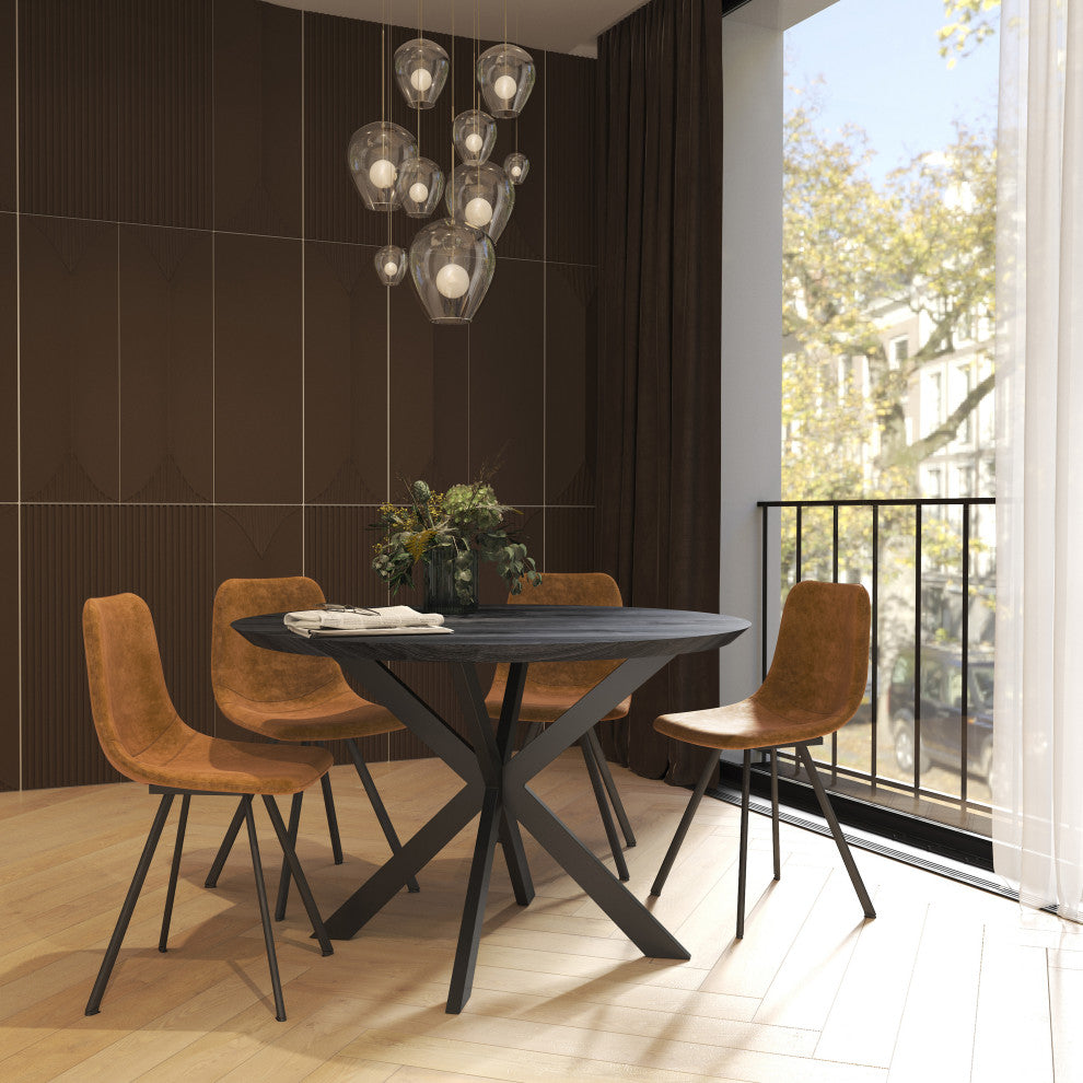LeisureMod Ravenna 47" Round Wood Dining Table With Modern Metal Base