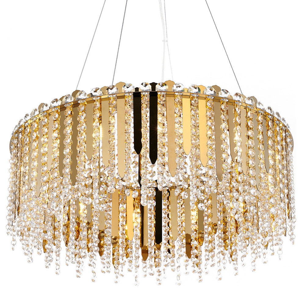 12-Light Gold Stianless Steel Chandelier With Clear Crystals