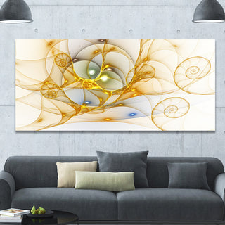 Golden Colored Curly Spiral, Oversized Abstract Canvas Art Print, 60x28