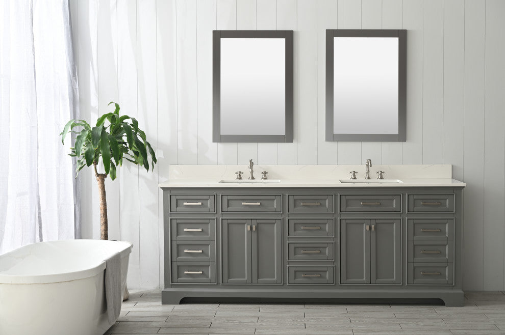 Milano 84" Gray Double Rectangular Sink Vanity