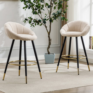 Set of 2 Blooming Flower Chenille Bar Stools, Khaki