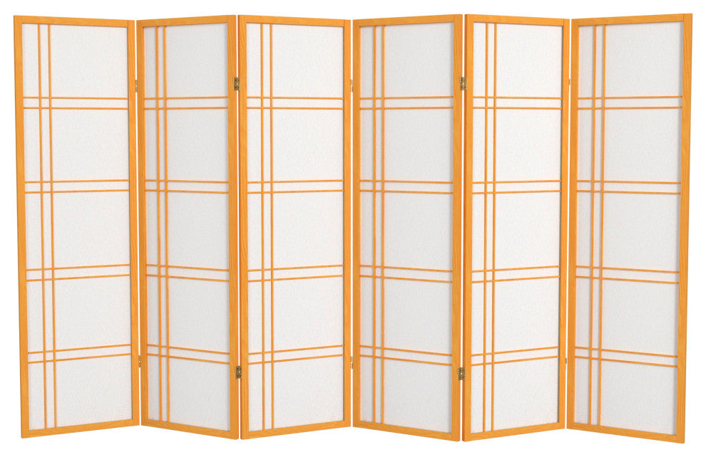 5'' Tall Double Cross Shoji Screen, Honey, 6 Panels