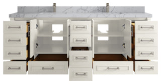 Aberdeen 84" Double Sink Bath Vanity, Alabaster 2" Venatino Quartz