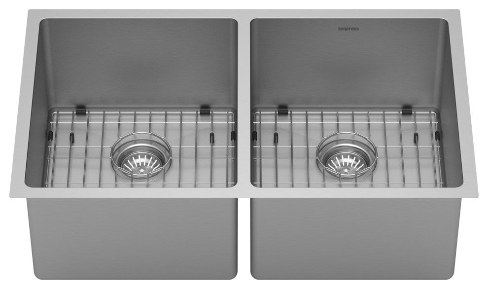 Karran 32" Undermount Double Equal Bowl Stainless Steel Kitchen Sink Kit
