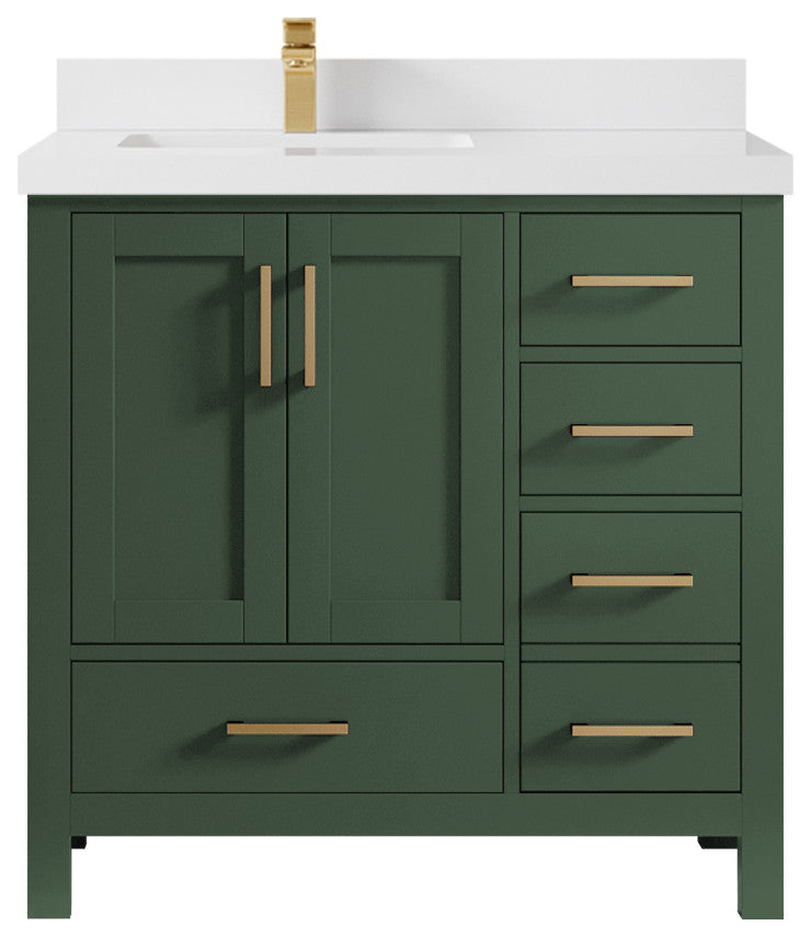 Malibu 36 Left Offset Bath Vanity in Lafayette Green 2" White Quartz