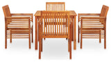 vidaXL Solid Acacia Wood 5 Piece Patio Dining Set with Cushions Table Chairs