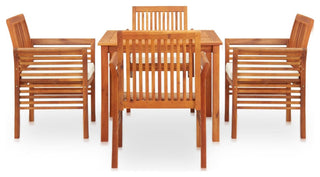 vidaXL Solid Acacia Wood 5 Piece Patio Dining Set with Cushions Table Chairs
