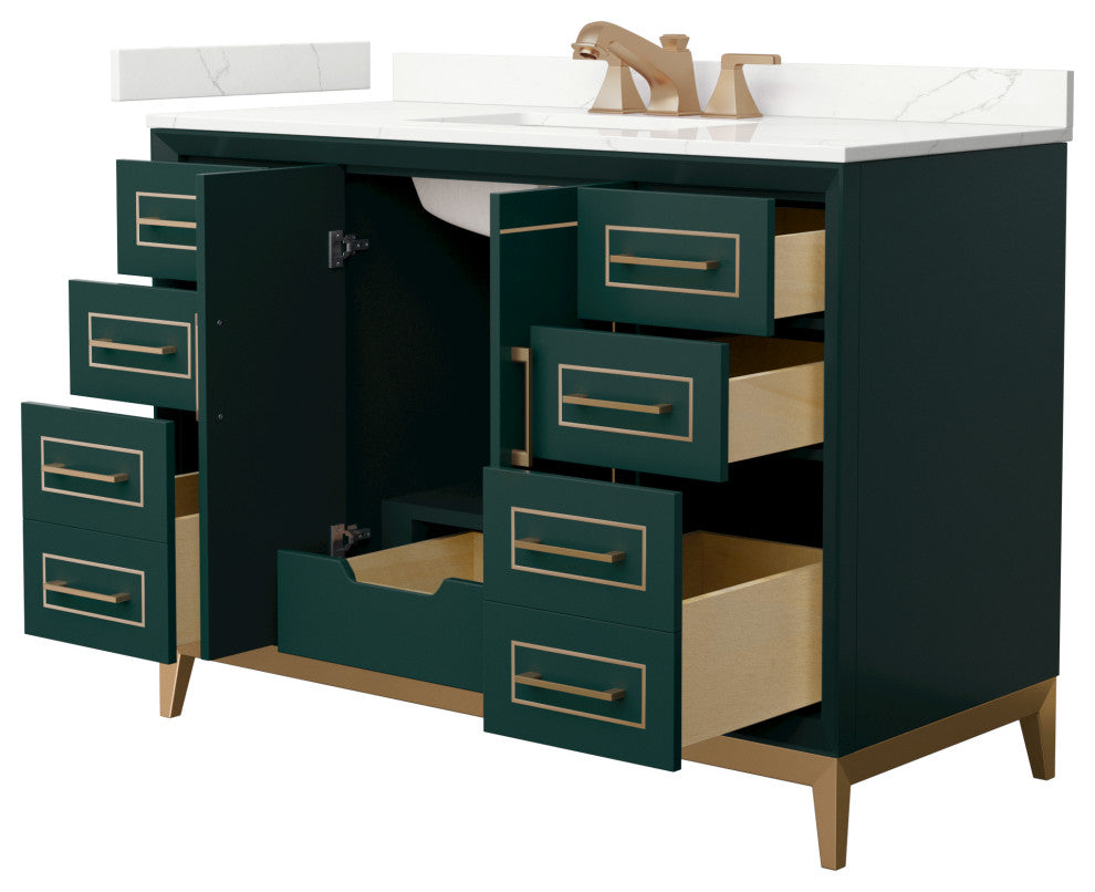 Marlena 48" Green Single Vanity, Quartz Top, 3-Hole, Bronze Trim
