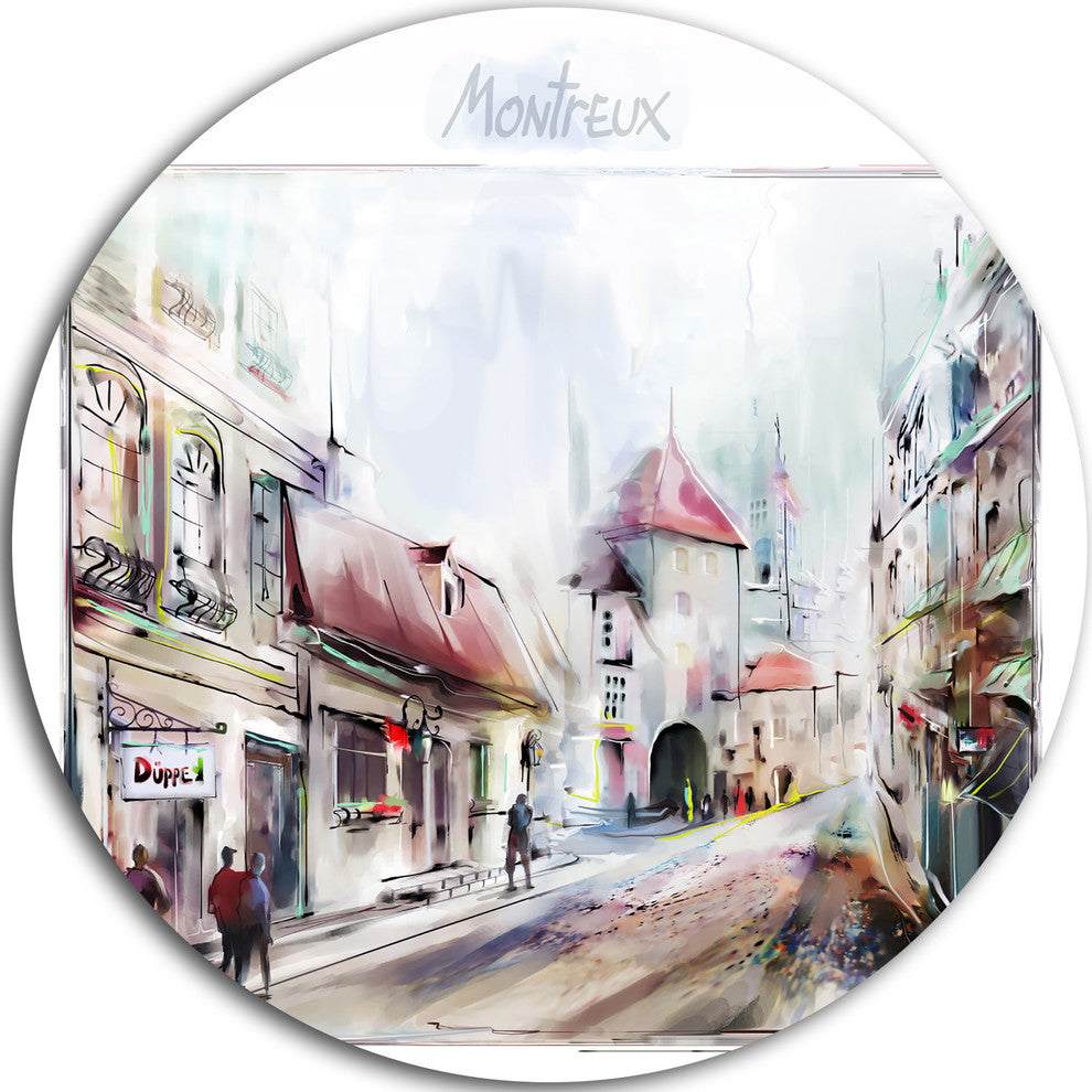 Montreux Illustration, Digital Art Landscape Round Wall Art, 23"