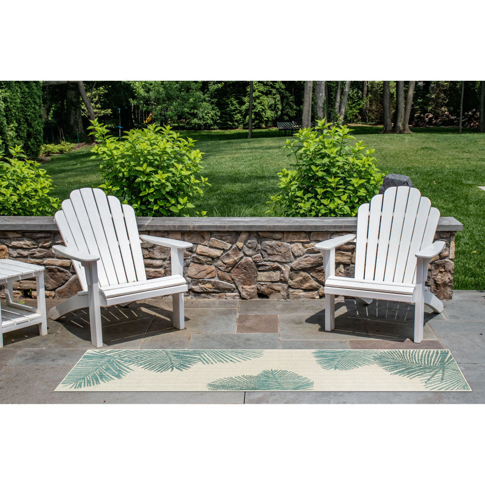 Carmel Palm Indoor/Outdoor Rug, Aqua, 1'11"x4'11" Runner
