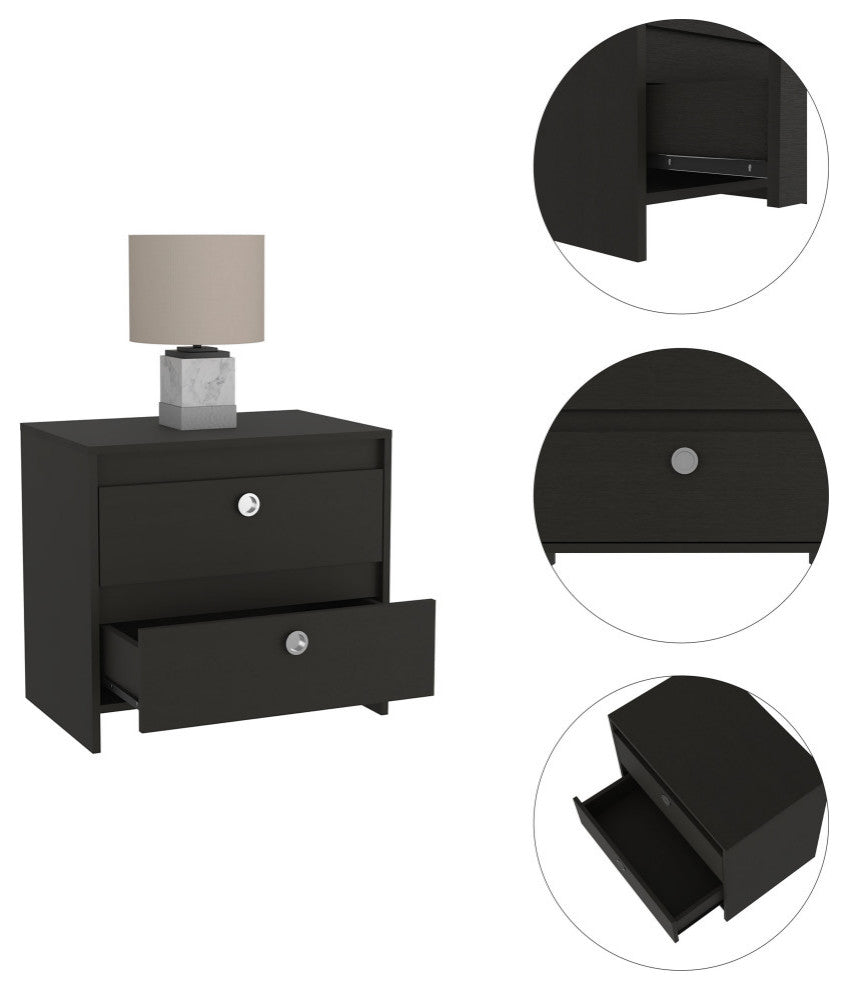 Lily Nightstand with 2 Drawers, Black