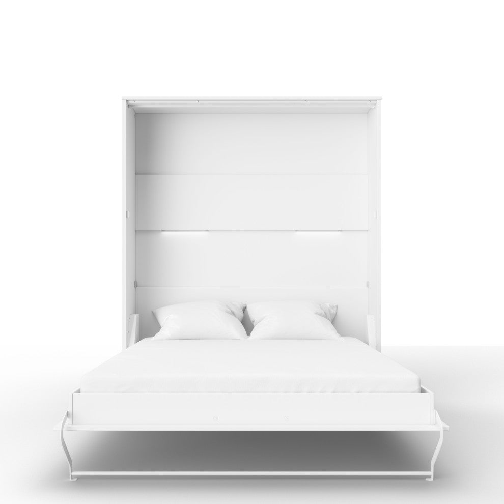 CONTEMPO Vertical Wall bed with LED, European Queen size 63x78.7 inch, White Mat